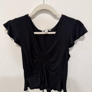Moral Fiber Black Ruched Short Sleeve Top